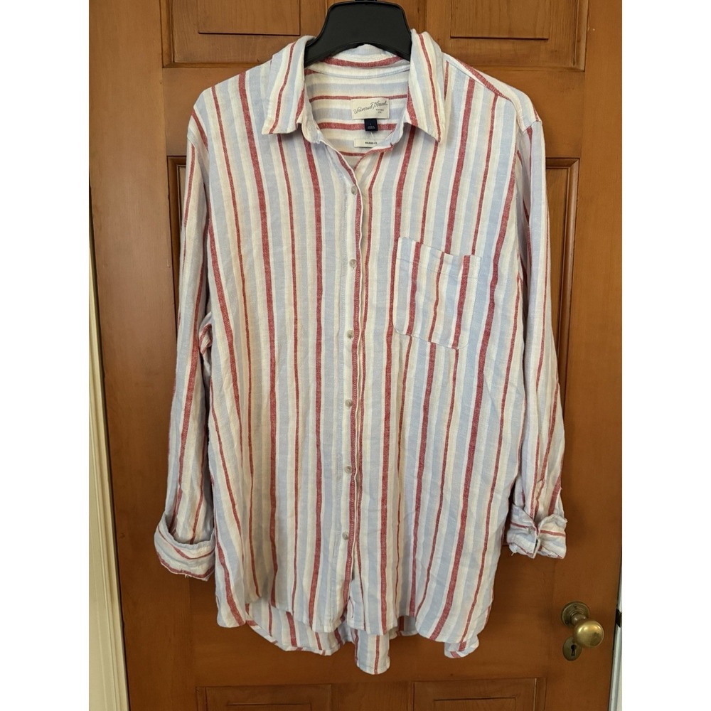 Women's Universal Thread Long Sleeve Linen Collared Button-Down Shirt Large NWT